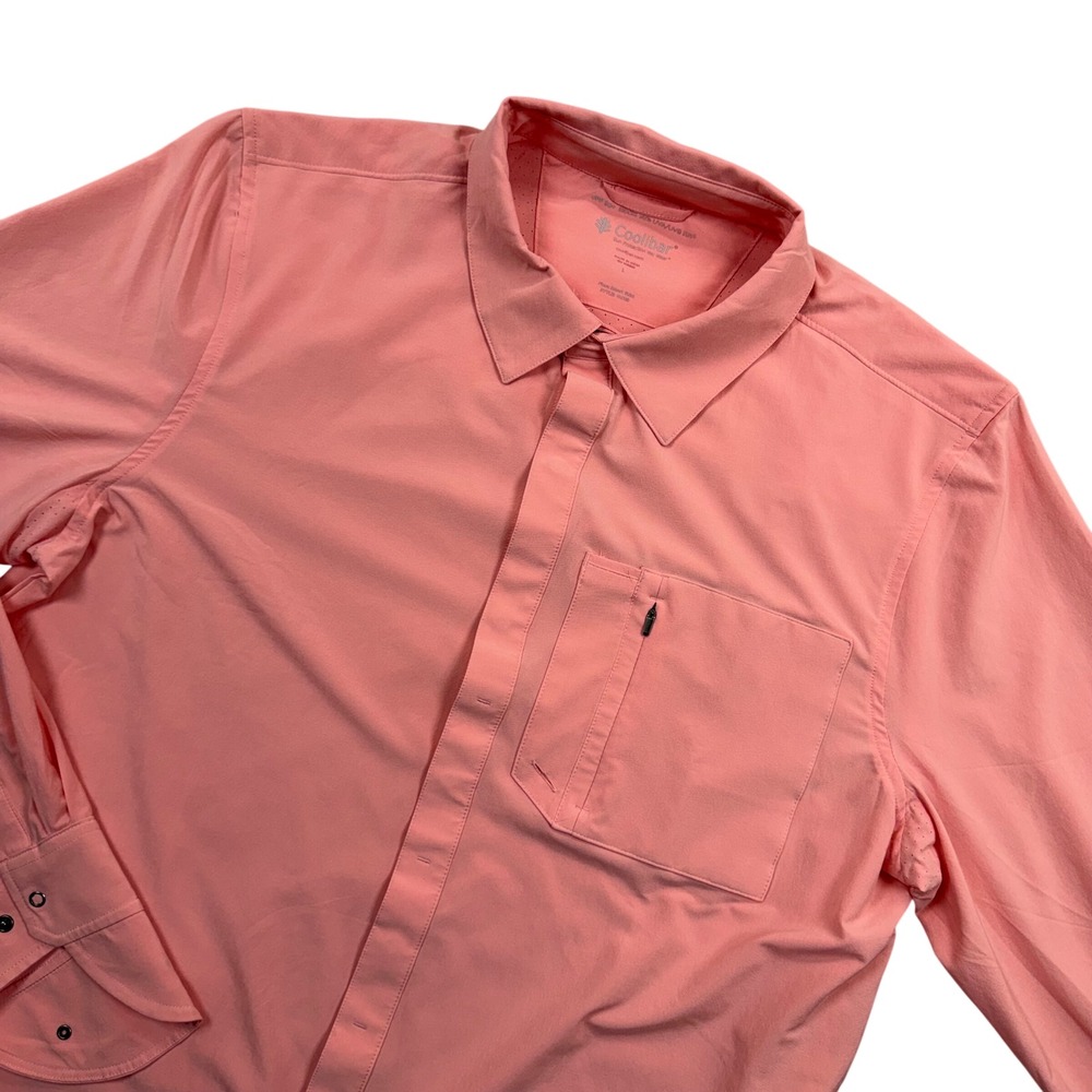 Coolibar Fiera Smart Shirt Mens L Pink UPF 50+ Sun Protection Long Sleeve 10369